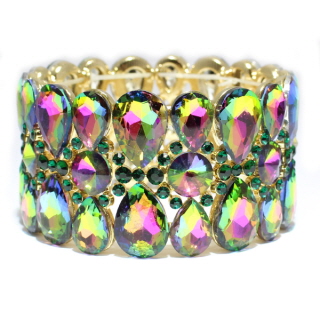 79066_Gold/Green Multi, rhinestone stretch bracelet