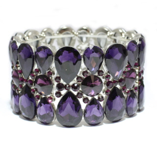 79066_Silver/Purple, rhinestone stretch bracelet
