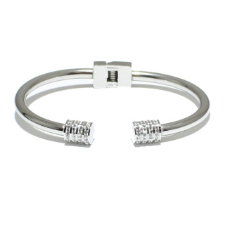 84172_Silver/Clear, pave open cuff bracelet *Stainless Steel