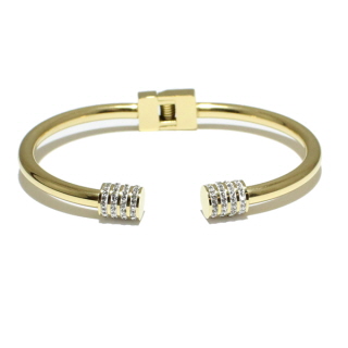 84172_Gold/Clear, pave open cuff bracelet *Stainless Steel